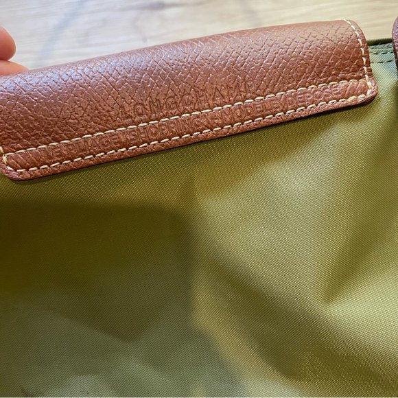 Longchamp Le Pilage Tote Shoulder Bag Purse Green-Brown “Lichen” Leather-Medium - Picture 5 of 10